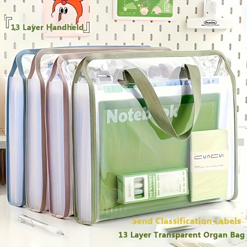 

A4 Document Organizer - 13-pocket Waterproof Pvc File Holder, Portable Handheld Storage Bag For Students & Office Use