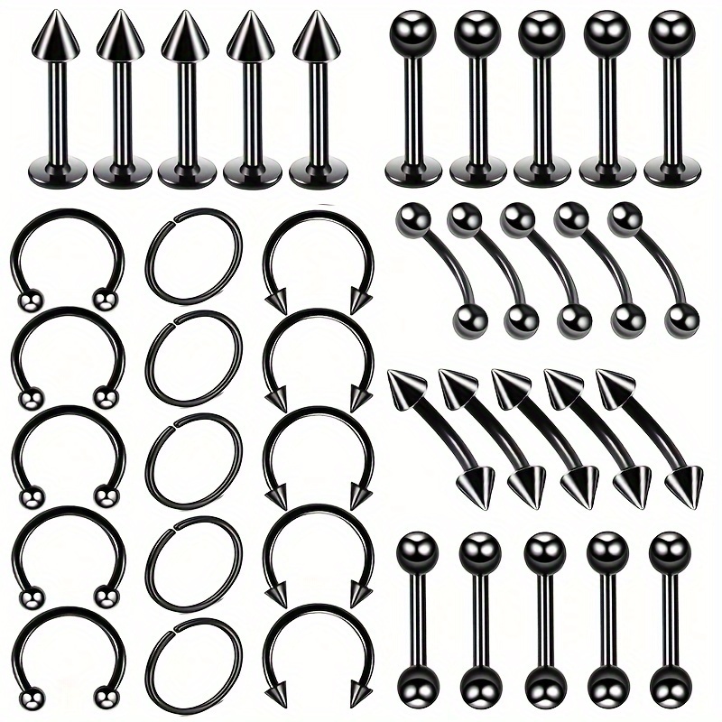 TEMU 40pcs Stainless Steel Eyebrow Studs, Tongue Studs, Lip Studs, Ear Studs, Nose Rings, Eyebrow Rings, Lip Rings, 10mm Male Puncture Jewelry Set