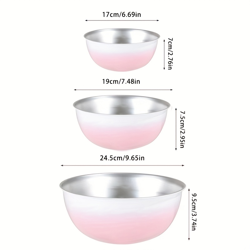TEMU 3pcs Stainless Steel Salad Bowl, Convenient For Kitchen Preparation And Storage, For Cooking, Baking, Celebrations, Essentials | Stainless Steel