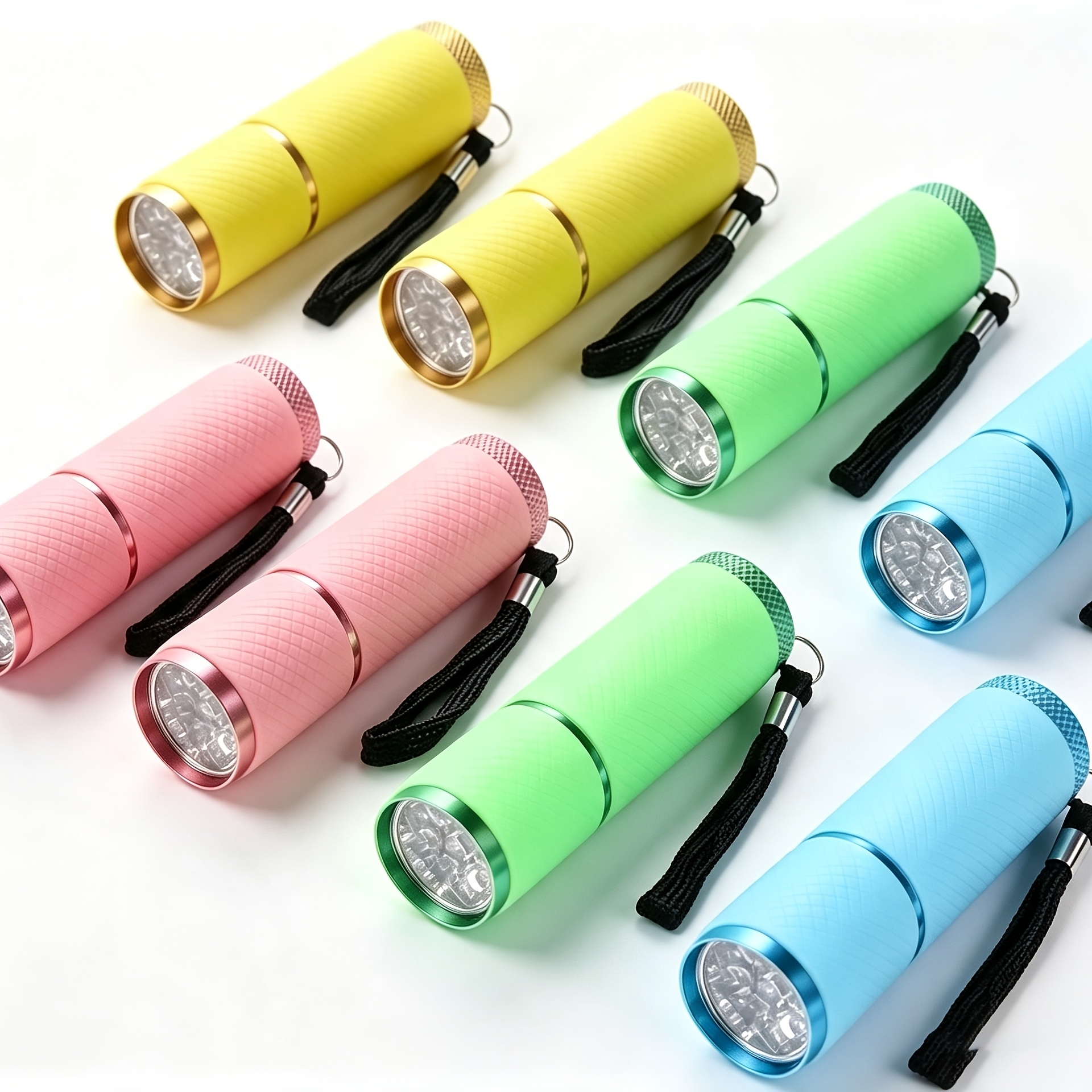 TEMU Confezione da 8 mini torce con 9 LED fosforescenti, piccole torce in alluminio con cinghie, torce che si illuminano al buio, impugnatura