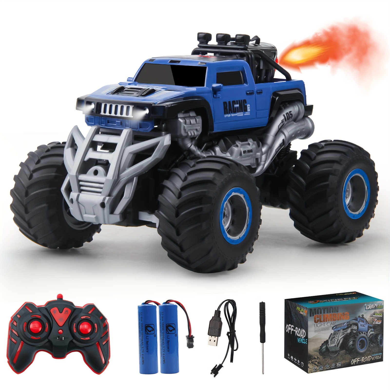 

Remote Control Monster Truck 2.4ghz Remote Control Car, Truck 2 Battery 80 Mins+, 1:16 Scale Indoor Outdoor All Terrain Spray Remote Monster Trucks For Boys 4-7 8-12 And Girls