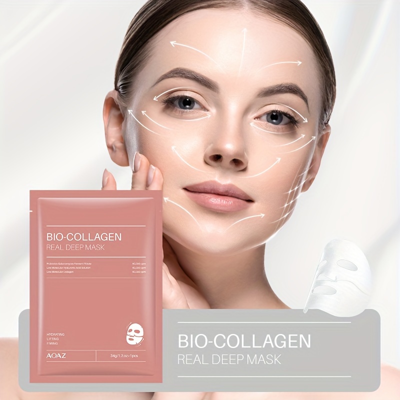 4pcs bio collagen     hydrating firming facial sheet masks with collagen hyaluronic acid nicotinamide moisturizing   for   types 1pc 4pcs 8pcs details 0