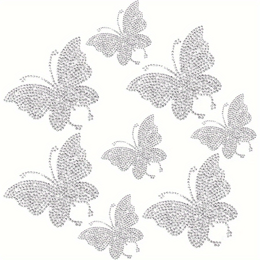 

8pcs Sparkling Glass Rhinestone Butterfly Patches, Iron-on Appliques For Clothing Repair, Decoration, And Diy Crafts, Notebook Accessories Decor