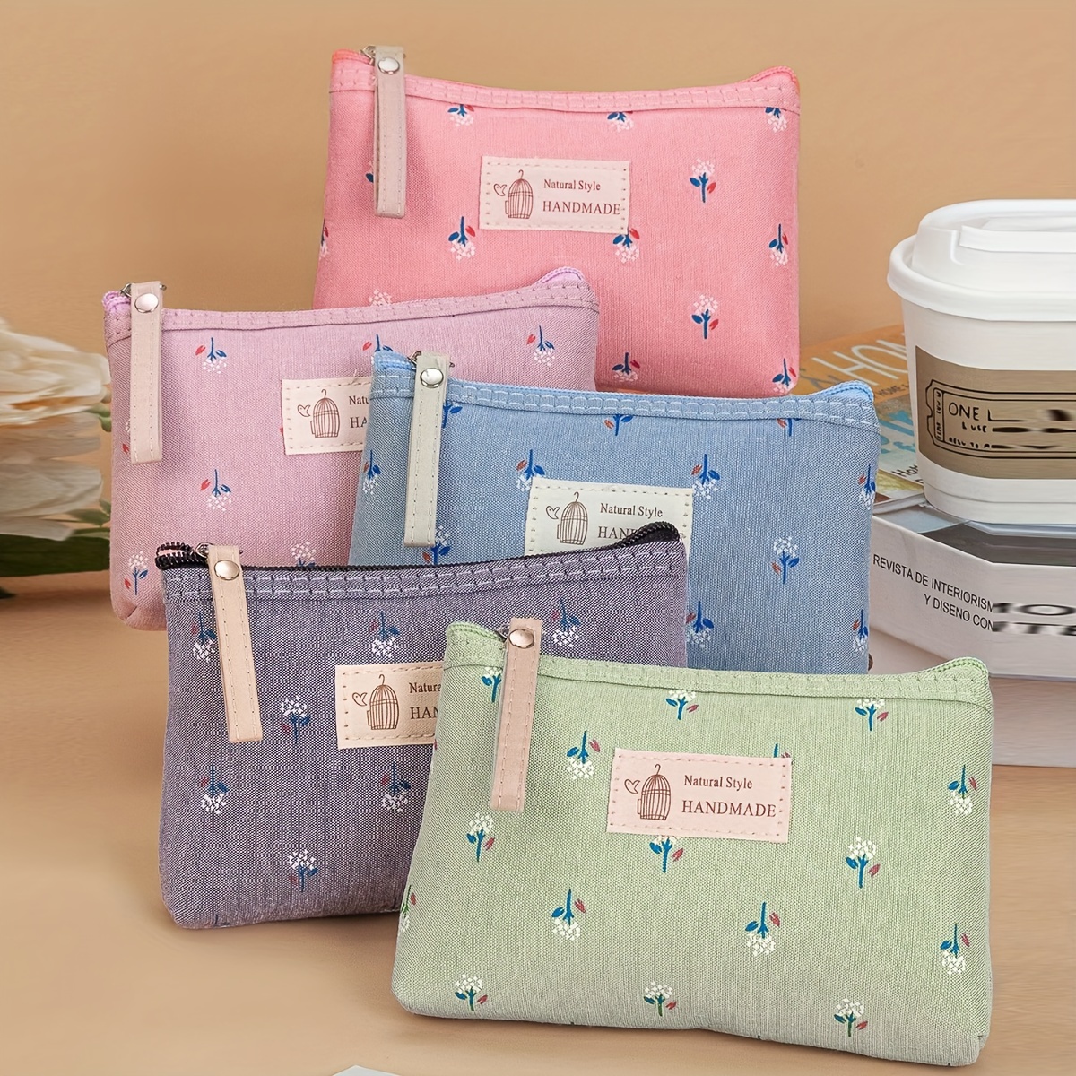 

Portable Travel Zipper Wash Bag, Floral Printed Canvas Cosmetic Bag, Multifunctional Storage Bag