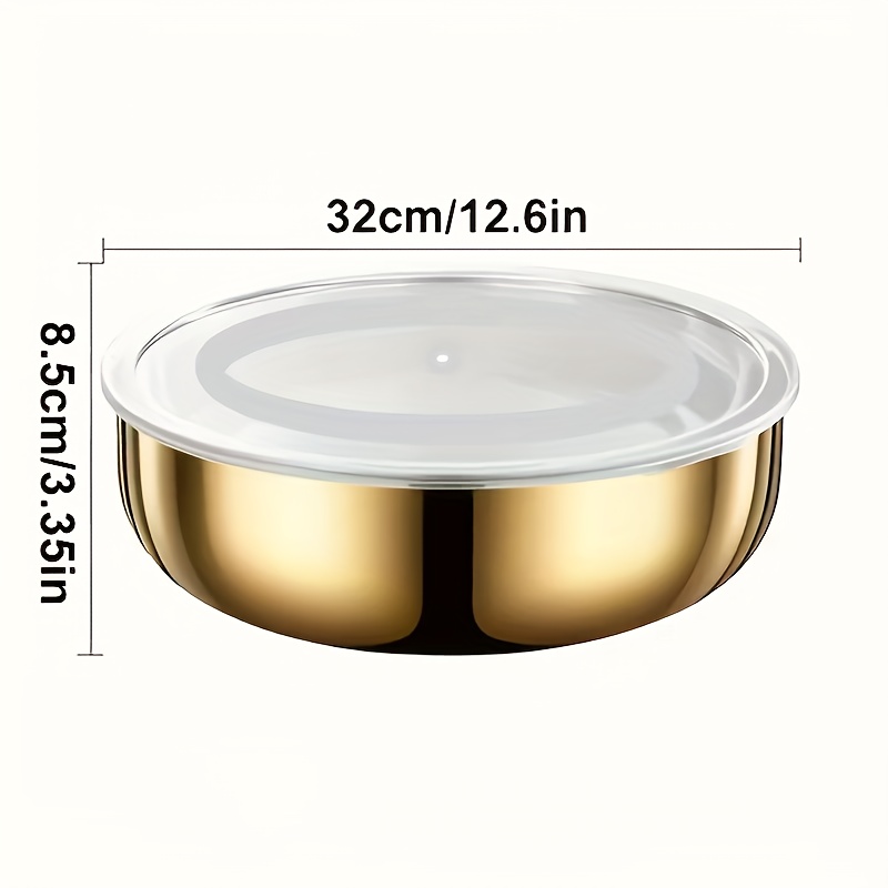 TEMU Large Golden Stainless Steel Mixing Bowl With Lid - Rust-resistant, Deep And Wide Design For Dough Kneading, Pasta Making, Vegetable Washing,