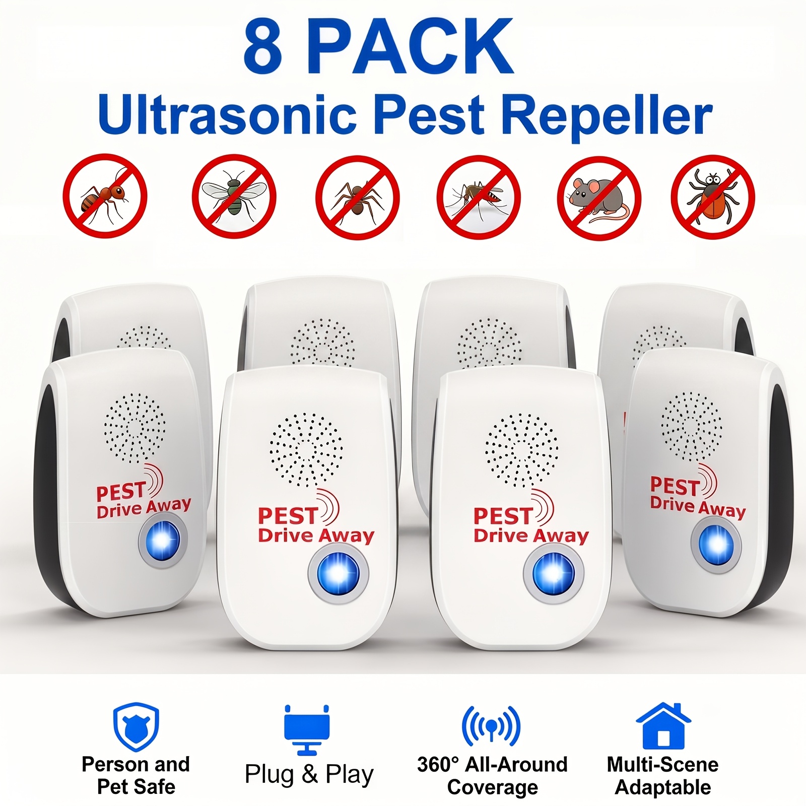 Image of 6/8pcs, 2026 New Ultrasonic Repellent, Powerful Against Rats, , Mosquitoes, Ants And Other Pests, Suitable For Indoor Environments Such As Bedrooms, Kitchens, Offices, , Restaurants, Etc., Repellent.
