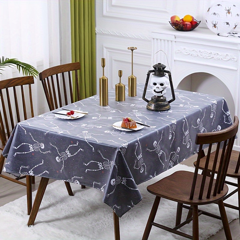 1pc rectangle tablecloth elegant cartoon pattern polyester 100 machine made woven for round table wedding outdoor dinner party bohemian style halloween picnic holiday decor