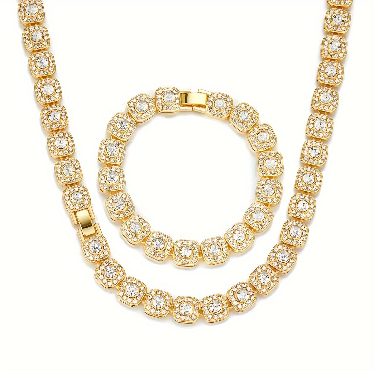 10mm Hip Hop Iced Out Square Chain Necklace & Bracelet