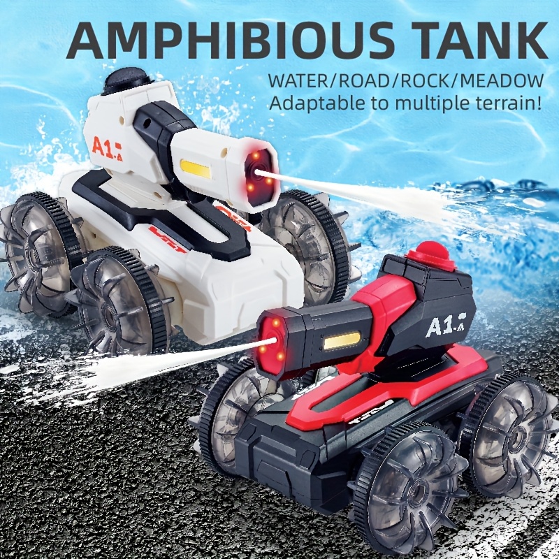 A Super Cool Remote Control Battle Car Amphibious Shooting Tank Waterproof Water Electric Toy Suitable for Children to Fight And Play Rotating Off-road Climbing Car