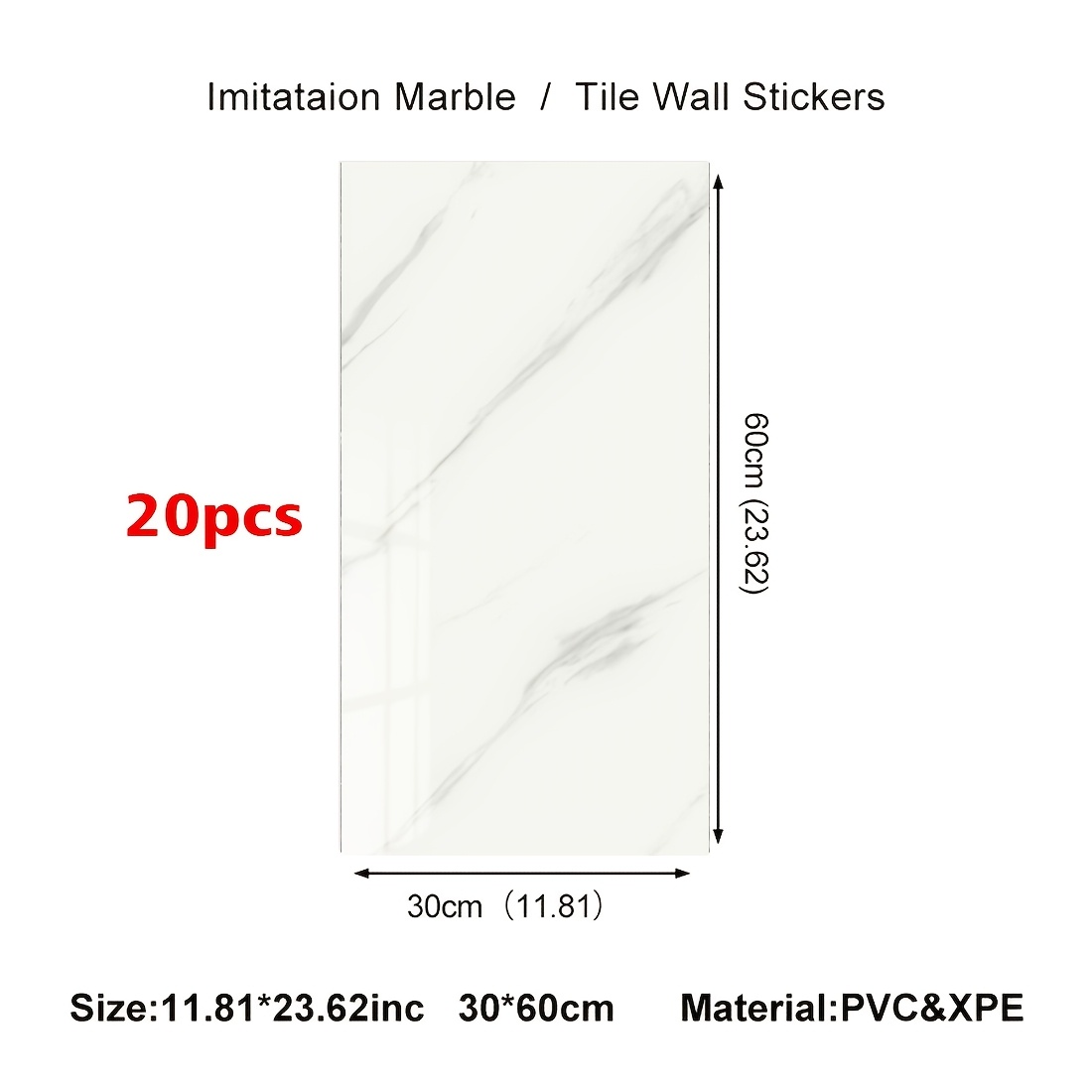 Image of 20pcs Pack Marble Tiles Self-adhesive Suitable For Kitchens/bathrooms, Plastic Flooring With Marble, Installation, Contemporary Modern, Suitable For Homes, Offices