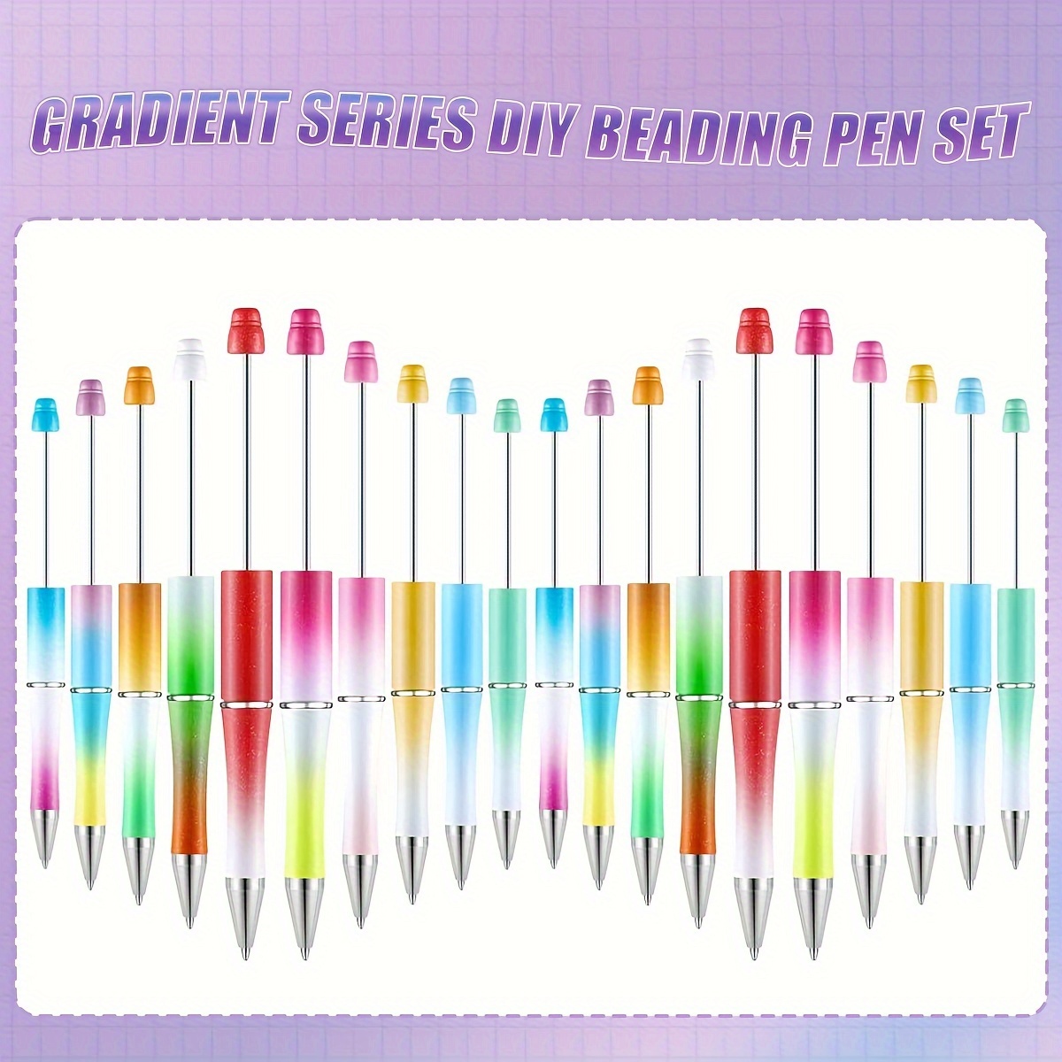 

20pcs Gradient Series Diy Beaded Pen Set Home Office Beaded Pen Fun Gift Diary Gift Pen Birthday Gift Party Gift Without Beading (black Ink)