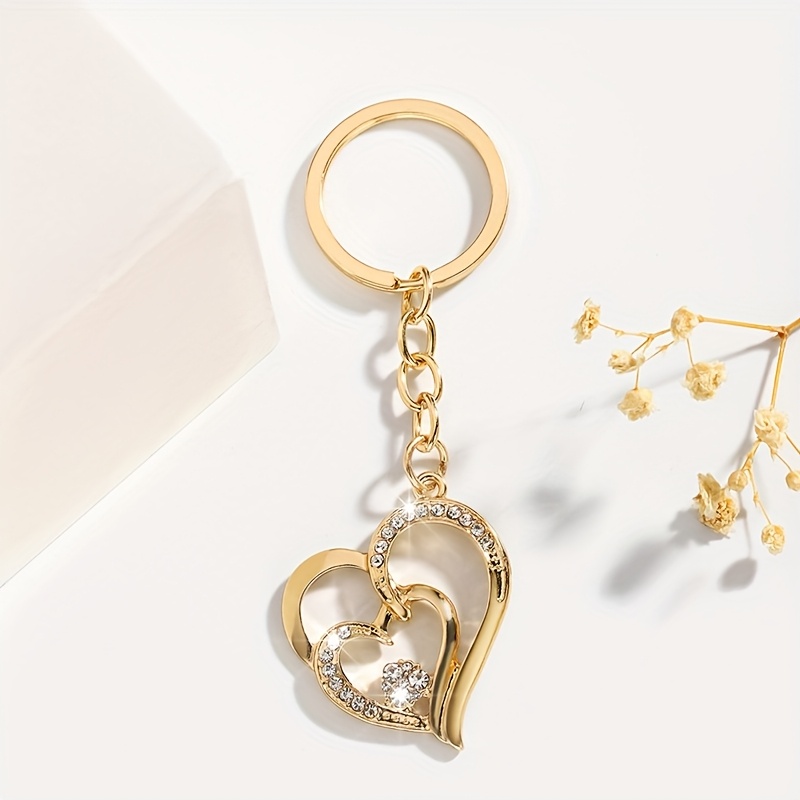 TEMU 1pc Of Fashionable New Hollow-out Heart-shaped Keychain Pendant Ornament, With Transparent Rhinestones, Suitable For Daily Women And As A