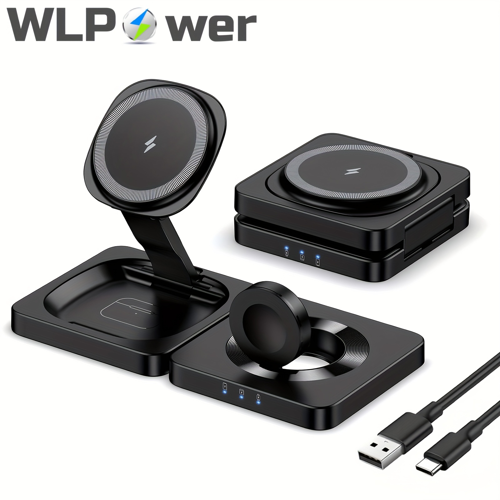 TEMU Wlpower 3-in-1 Foldable Magnetic Wireless Charging Station, For Iphone 18 17 16 15 14 13 12 11 8 Plus Pro Max, For Airpods 4/3/2 Pro, For Iwatch