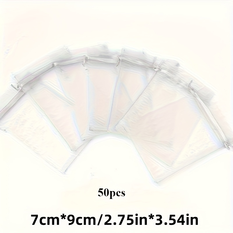 E-shop 50 Stück Reine Weiße Transparente Organza-Geschenktüten 7x9cm mit Zugbandverschluss – Schmuckaufbewahrung, Reiseorganizer, Hochzeits- und