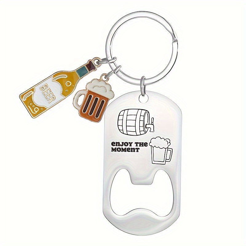 Image of A New Beer Bottle Opener Stainless Steel Keychain With Engraved Letters Diy Pendant To Give To Boyfriend As A Father's Day Gift