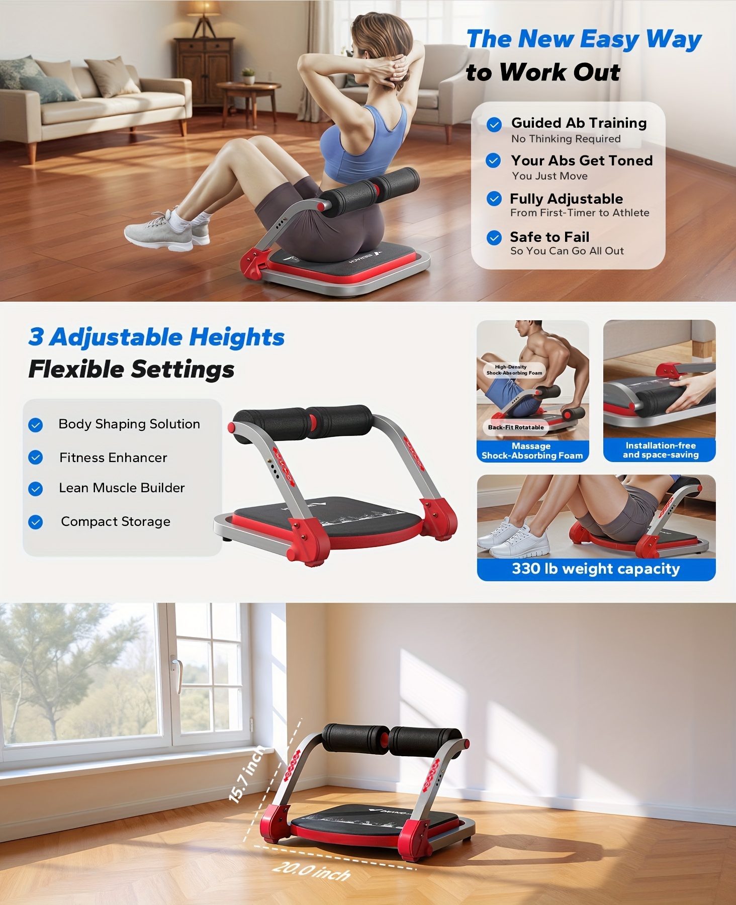 MERACH Foldable Abdominal Trainer with Adjustable Resistance, with High Resilience Foam, Cervical Spine Safety, Multi-Functional Exerciser for Shoulder/Back/Legs