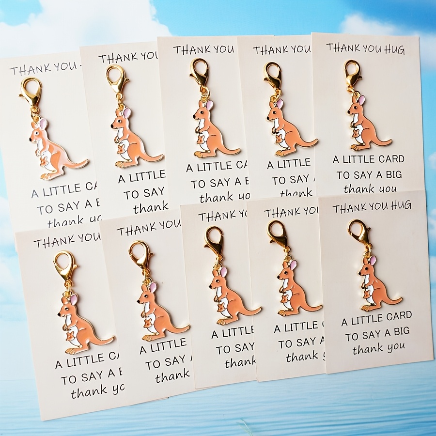 TEMU 2d Flat - 10pcs 2d Fun Kangaroo Keychain Set With Small Pocket Hug Card, , Family Birthday Souvenir, Thanksgiving Halloween Christmas Gift,