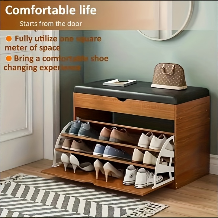 Wooden Shoe Rack Bench With Cushion Seat U2013 Dual Tier