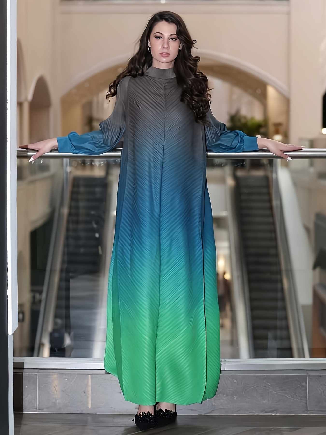 knee length dresses for ladies Women's Round Neck Embroidered Pleated Loose Dress
