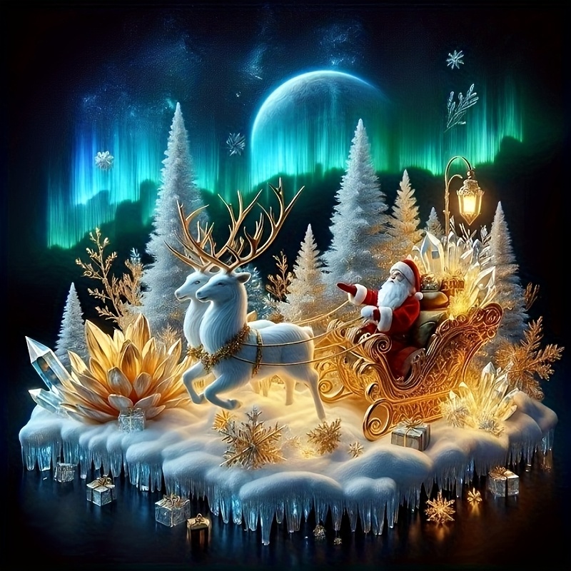 kit de peinture diamant 5d   cadre à   soi- , broderie mozaïque ronde poinçonnée complète du père noël, convient aux débutants  , décoration murale pour maison ou bureau,   cadeau - inclut un kit doutils. parfait pour noël, halloween, cadeaux de thanksgiving 0