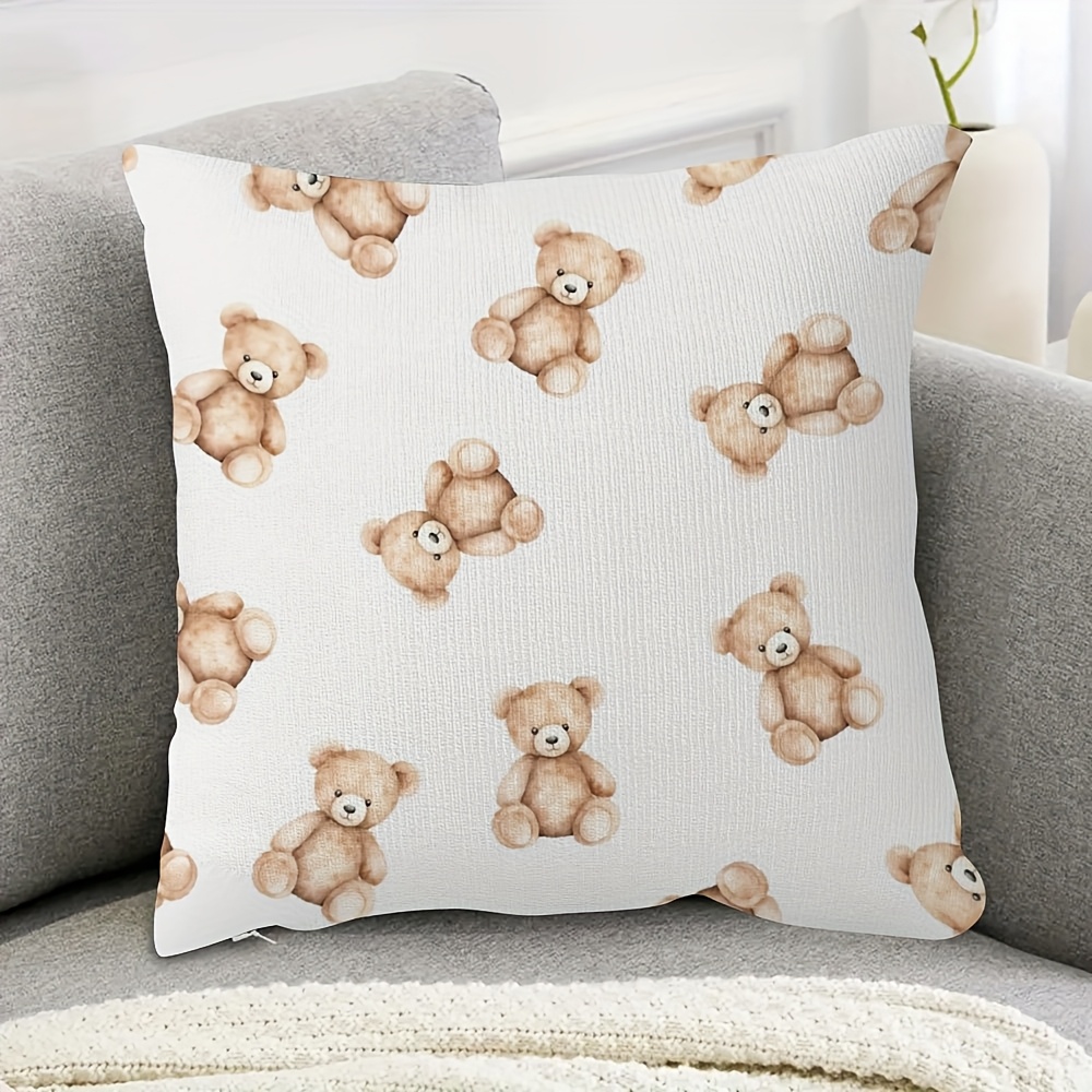 TEMU 1pc Double-sided 18*18inch Teddy Bear Pillow Cover Vintage Throw Pillowcase With Retro Teddy , Soft Durable Fabric With Zipper Closure, Machine