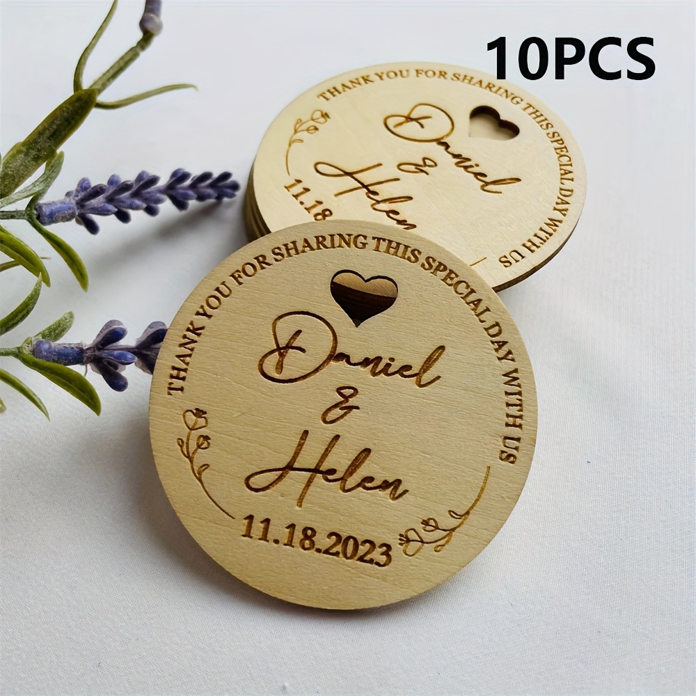 TEMU Personalized Name Circle Wedding Favor Magnet Custom Rustic Wood Cutting Label Tag Party Engraved Invitations Gift