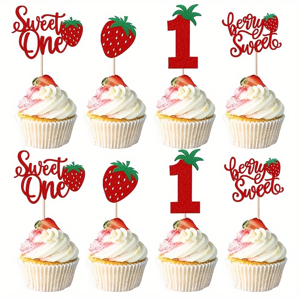 

24 Strawberry Themed Cupcake Inserts In 4 Different Styles