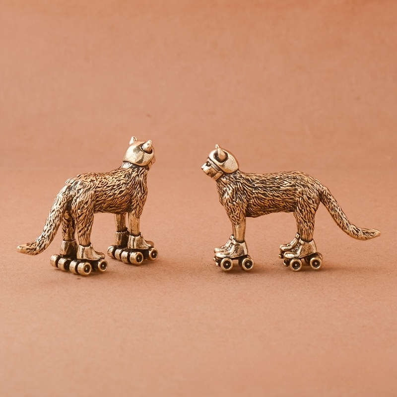 

1pc/2pcs Brass Retro Old Skiing Cat Ornament Room Desktop Ornament Tea Pet, Animal Ornament, Animal Craft, Small Animal, Kitten Ornament, Best For Christmas, Thanksgiving