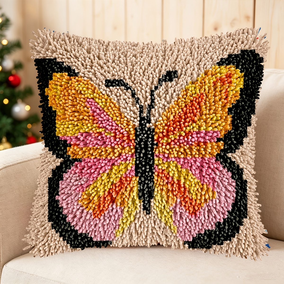 Crochet Pillowcase Set, Pink Butterfly Design, DIY Kit