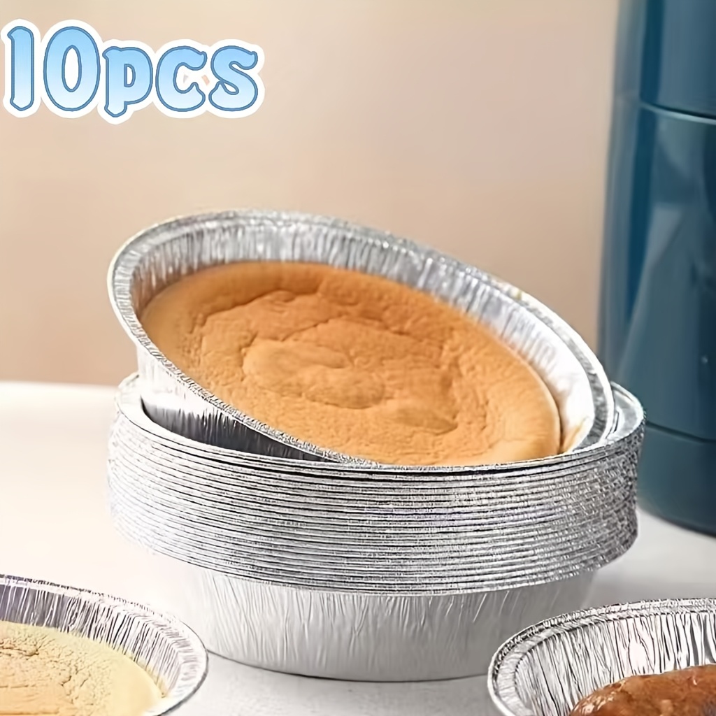 TEMU 10pcs Of 8-inch Circular Aluminum Foil Pot Disposable Air Fryer Baking Tray, Microwave Safe And Stackable, Smooth And Easy To Grip Edges,