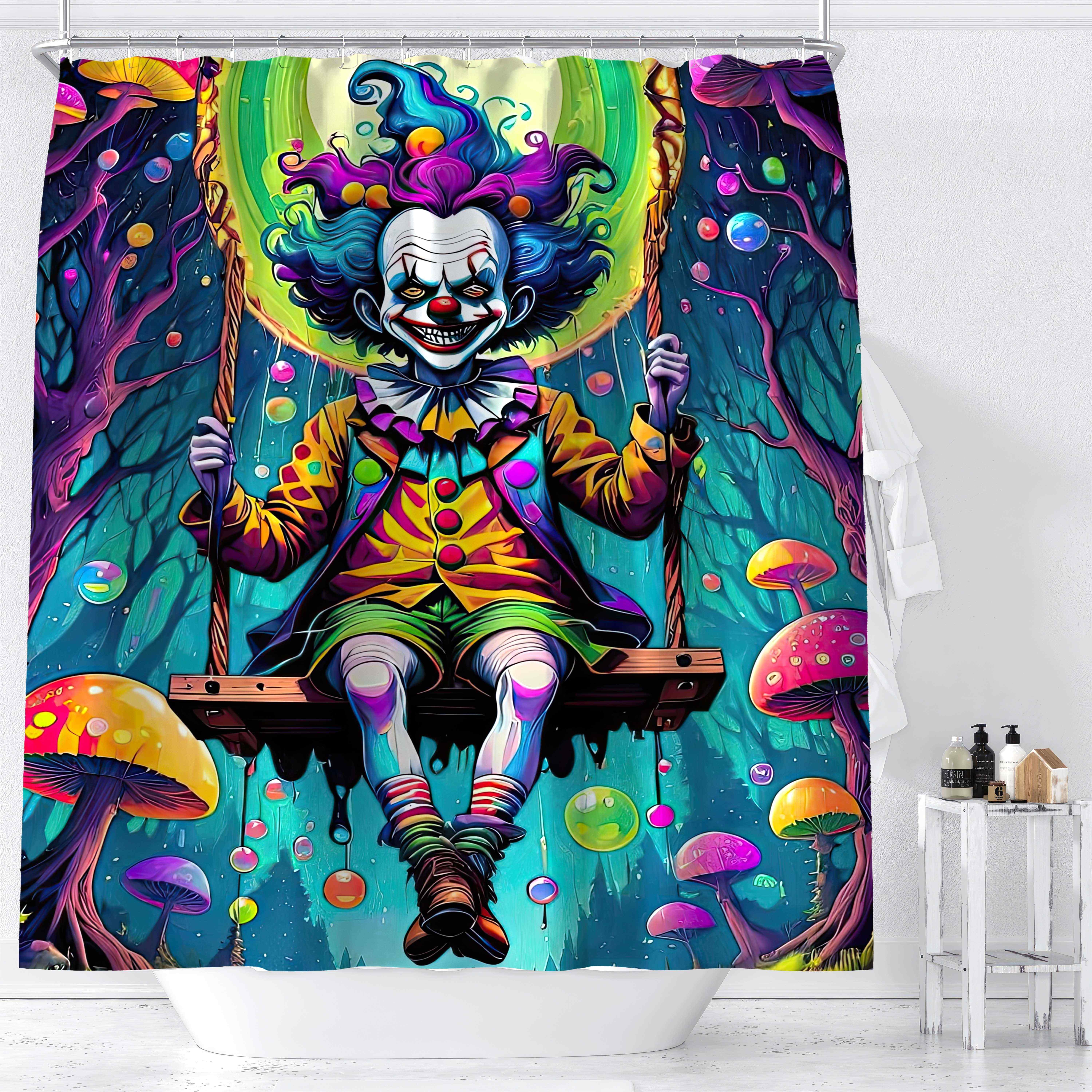 

1pc, Colorful Graffiti Clown On Swing, Horror Themed Digital Print, Waterproof Bathroom Decor