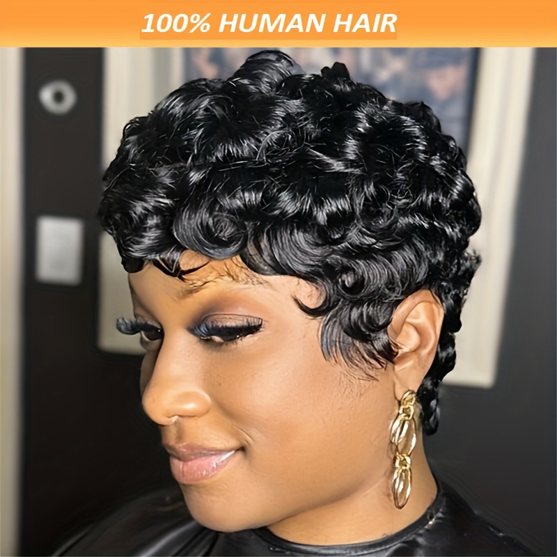 

Easy-wear 6" Natural Black Pixie Cut Wig - Glueless, Loose Curly Virgin Human Hair With 180% Density