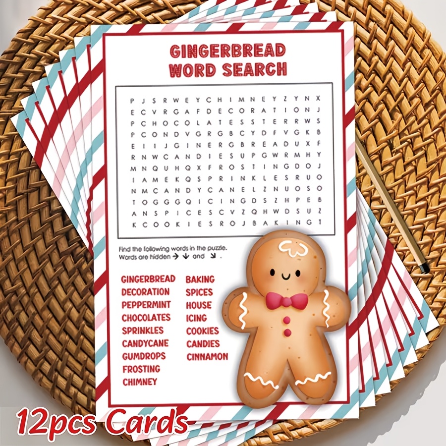 TEMU 12 Christmas Party Cards - Christmas Fun & Simple Game, Featuring Gingerbread For Man Materials, Suitable For Christmas Parties, , And Class
