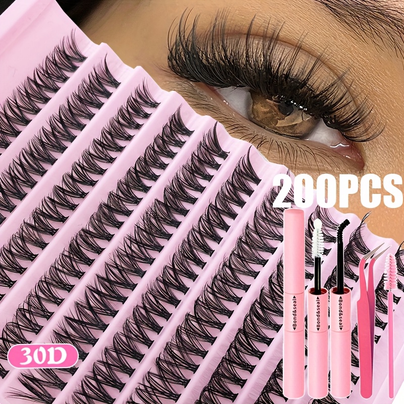 Image of 200/640pcs Eyelash Extension Kit Individual Lashes Cluster, 9-16mm Mix 30d 40d 50d Eyelash Extension Kit With Cluster Lash & Seal And Applicator Exquisite Gift Set