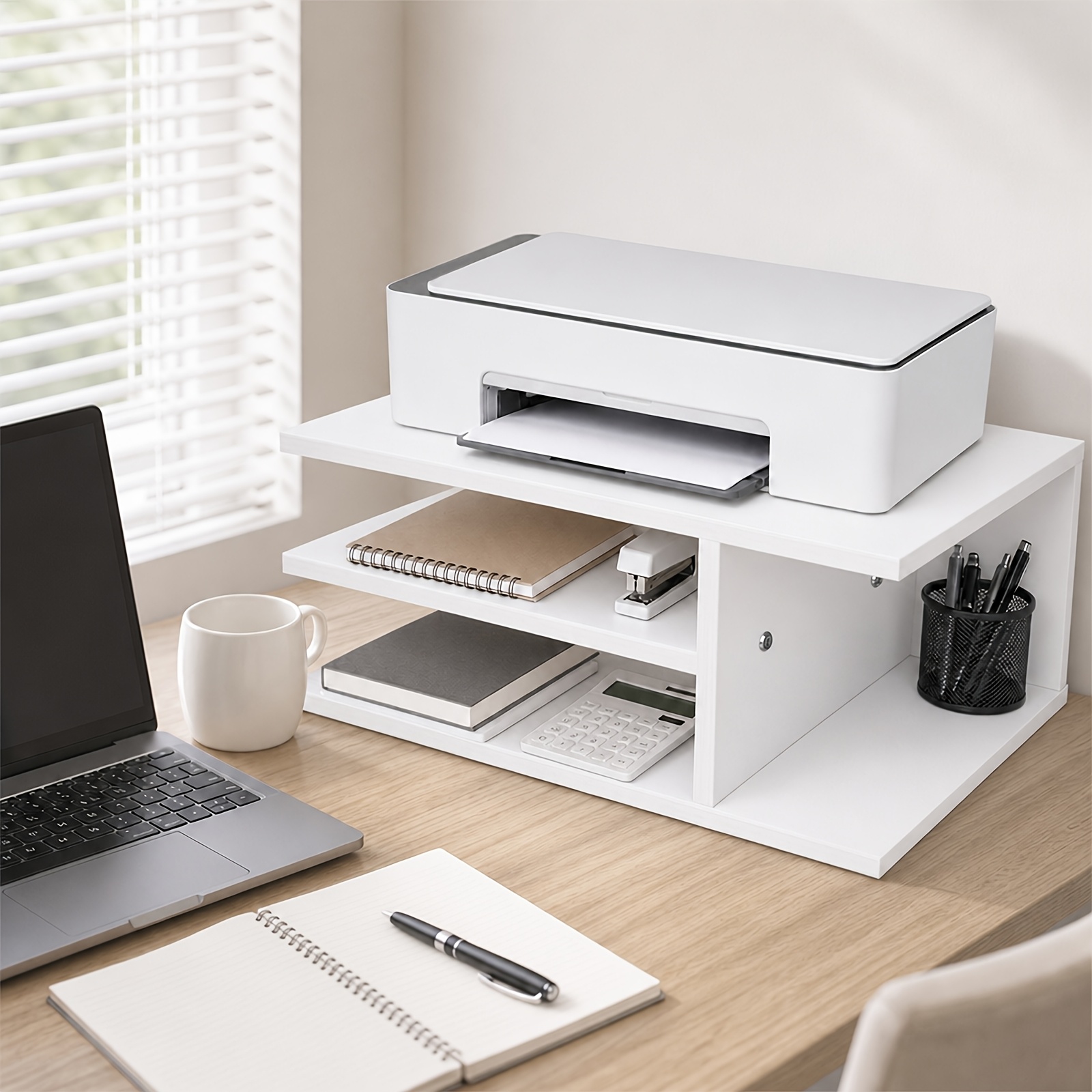 Wooden 3-tier Printer Stand With Storage Shelves - 40cm Wide Desk Organiser For Home Office, Sturdy Tabletop Rack For Printer, Scanner, Files & Books, Space-