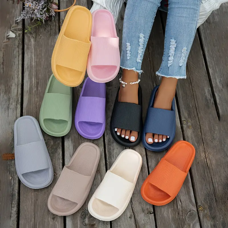 1 pair womens thick sole non slip slide sandals casual slippers for beach and indoor outdoor use comfortable eva shoes hand washable solid color indoor slippers Product details 1
