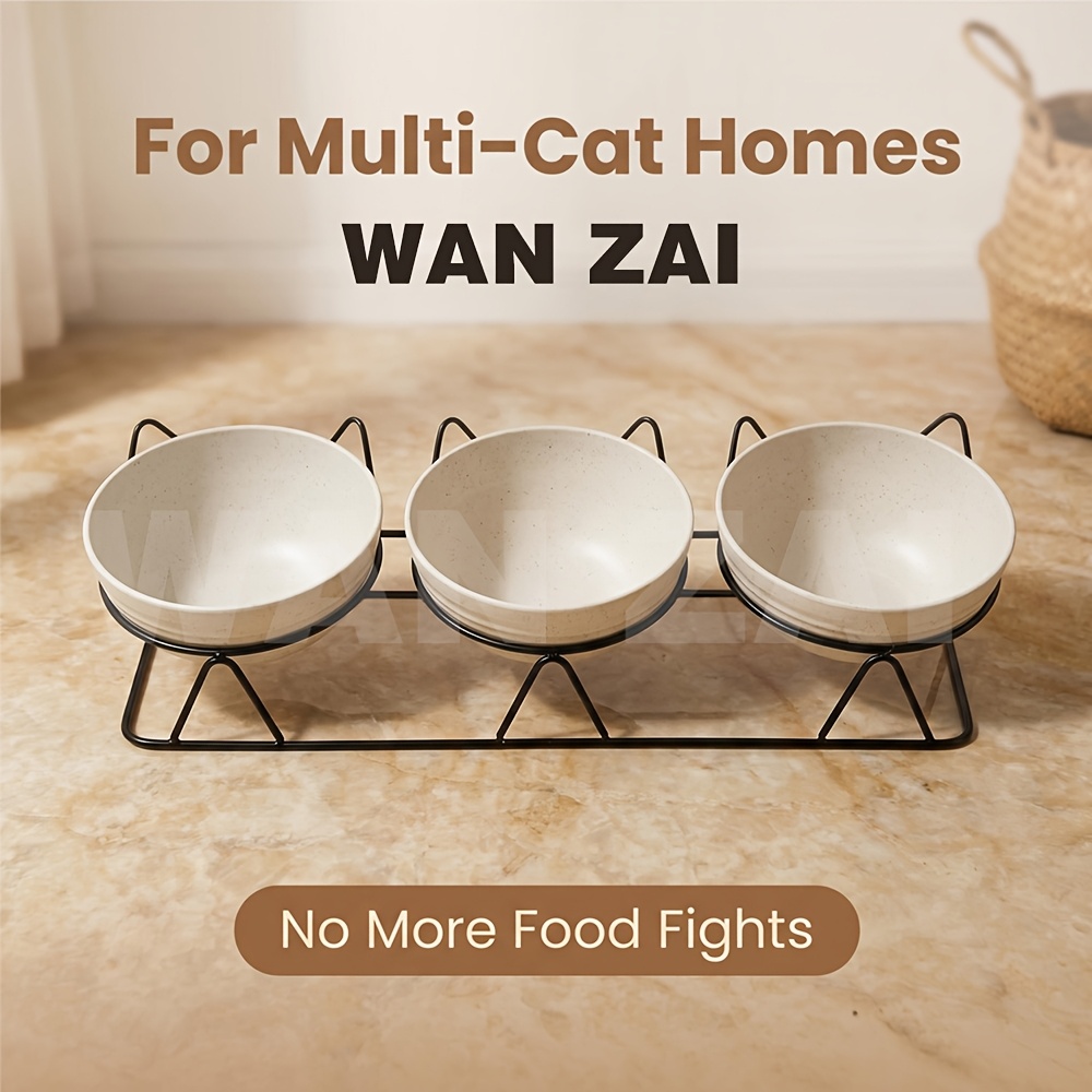 3pcs wheat straw bowls   tilted elevated cat bowls   color high   three bowl feeder anti vomiting neck protection non slip bracket   to clean large capacity multi     Product details 6