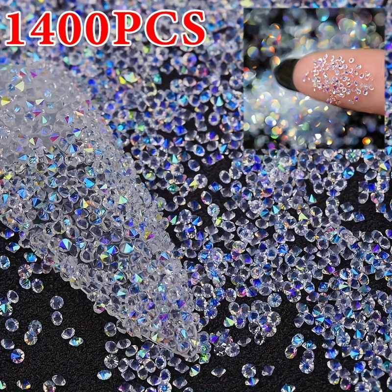 TEMU 1400 piezas de microcuentas de cristal AB de pedrería | Mini pedrería - Iridiscente, reluciente, transparente y - No tóxicas y para de uñas,