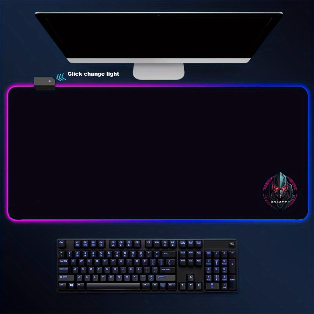 RGB LED Gaming Mouse Pad with 14 Lighting Modes, Large Extended Illuminated Keyboard Mat, Non-Slip Synthetic Rubber Base, Stitched Edges, Fine Weave Fabric Surface for Professional Gamers