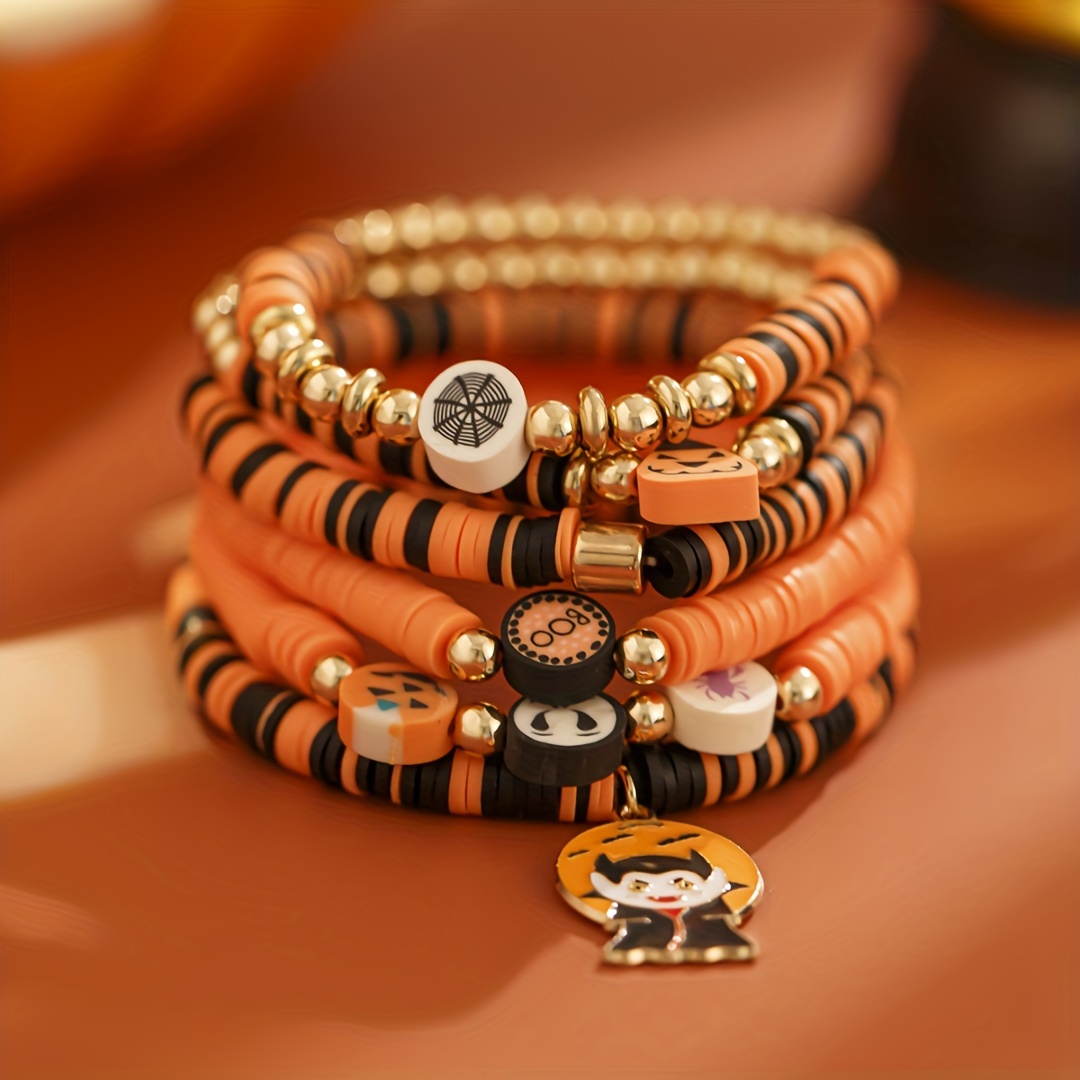 Set Bracciali Donna Halloween - Gioielli Colorati Con Perline E Ciondoli A Tema - Idea Regalo Festiva (SET C)