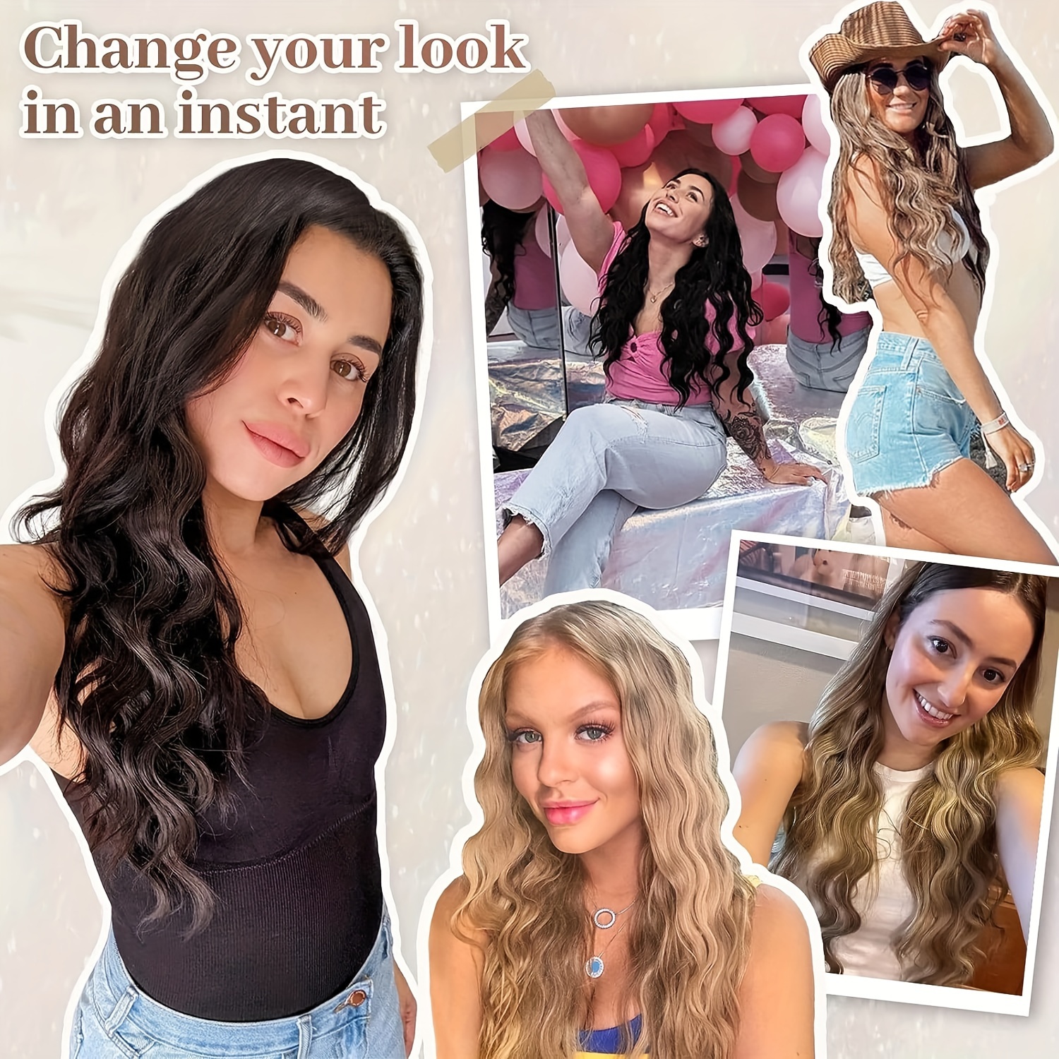 24 inch wavy curly hair extension with invisible headband adjustable size   clips   extension clips for ladies details 1