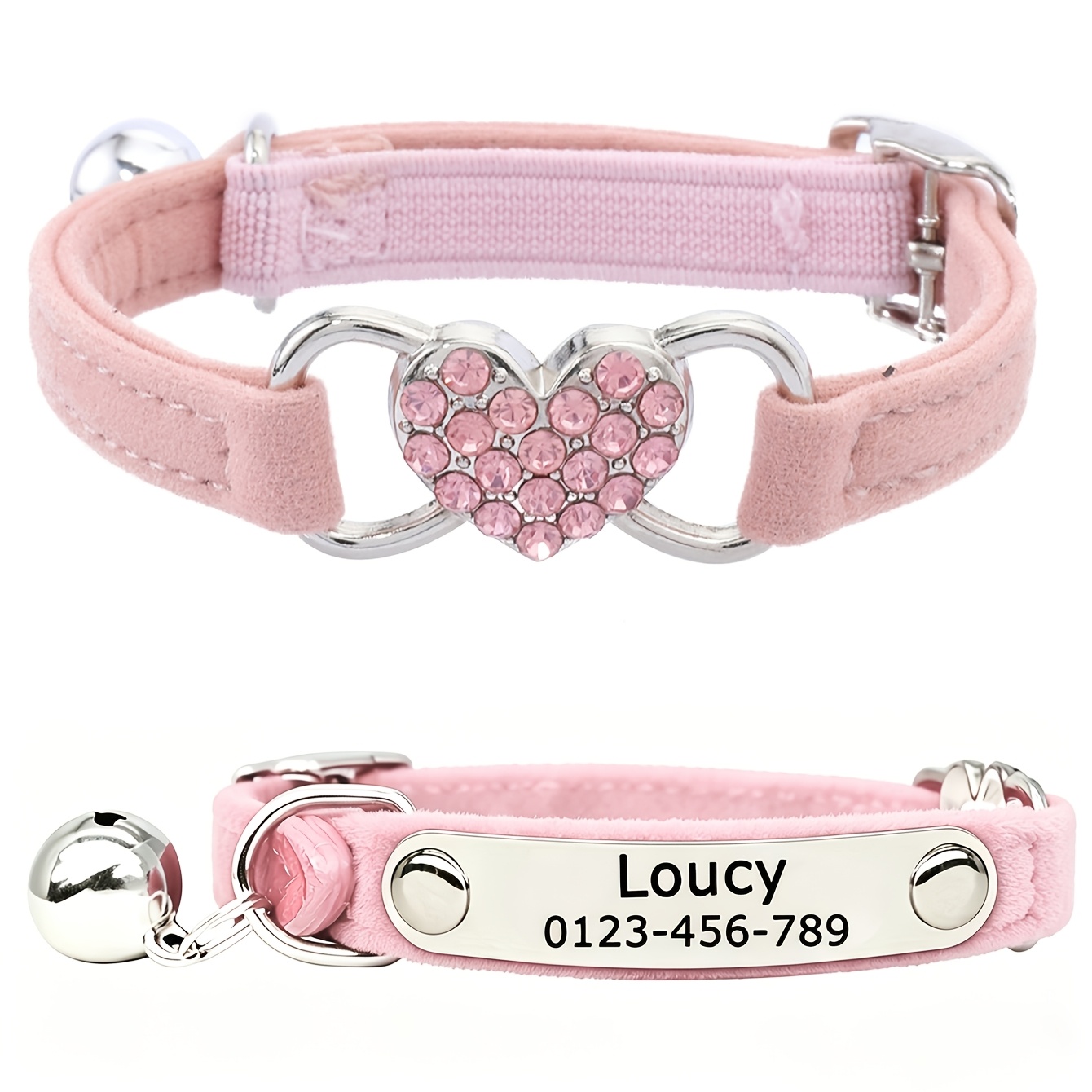 TEMU [Collier pour chat personnalisable] Collier pour chat personnalisé et ajustable avec motif de cœur en diamant - Collier de sécurité à détacher