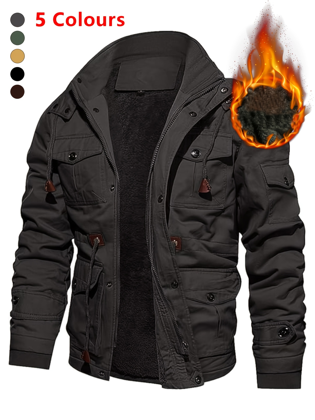 Chaqueta gruesa para hombre con capucha, abrigo de invierno cálido, parka casual para exteriores con cremallera y múltiples bolsillos, gorra desmontable