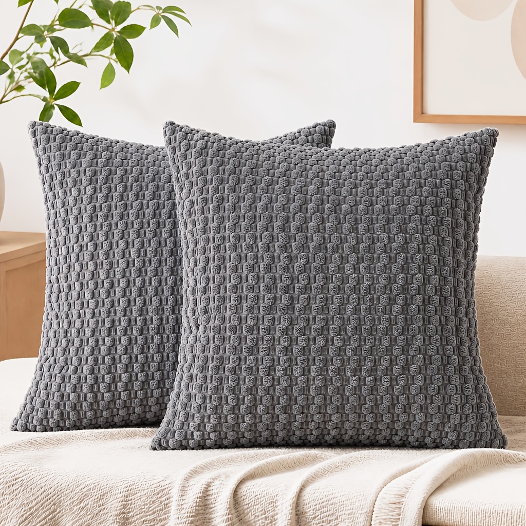 2pcs Corduroy Throw Pillow Covers Boho Farmhouse Suitable for Fall Decorative Cushion Covers with Corduroy Stripes, Bobble Textured Sofa Couch Decor, Zipper Closure, 12x20 16x16 18x18 20x20 Inch Corduroy Covers for Living Room (No Inserts)