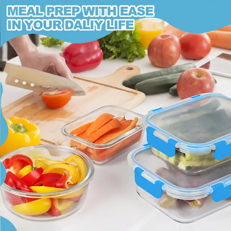 stackable 4 24pcs glass food container 2 12 lids 2 12 containers multi purpose meal prep and pantry with airtight lids oven microwave refrigerator and dishwasher safe durable space saving design heating and organization Product details 7