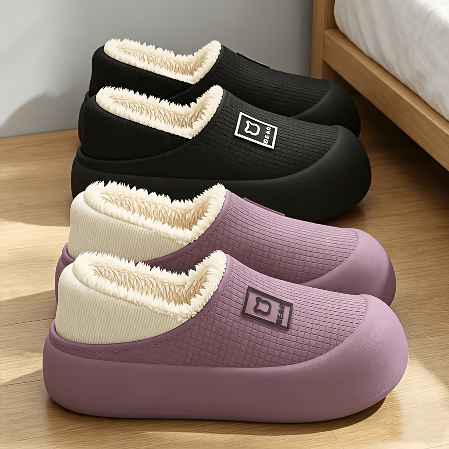 Ladies Winter Warm Slippers, Shell Fleece Lined House Shoes, Thick Cushion Platform Slippers for Indoor Bedroom Daily Wear, Women Shoes