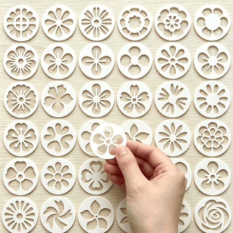 TEMU 36pcs Floral Pattern Drawing Stencils, Size 1.96x1.96 Inches, Including Four-petal Flowers, Six-petal Flowers, Sunflowers, Wreaths, Roses, And