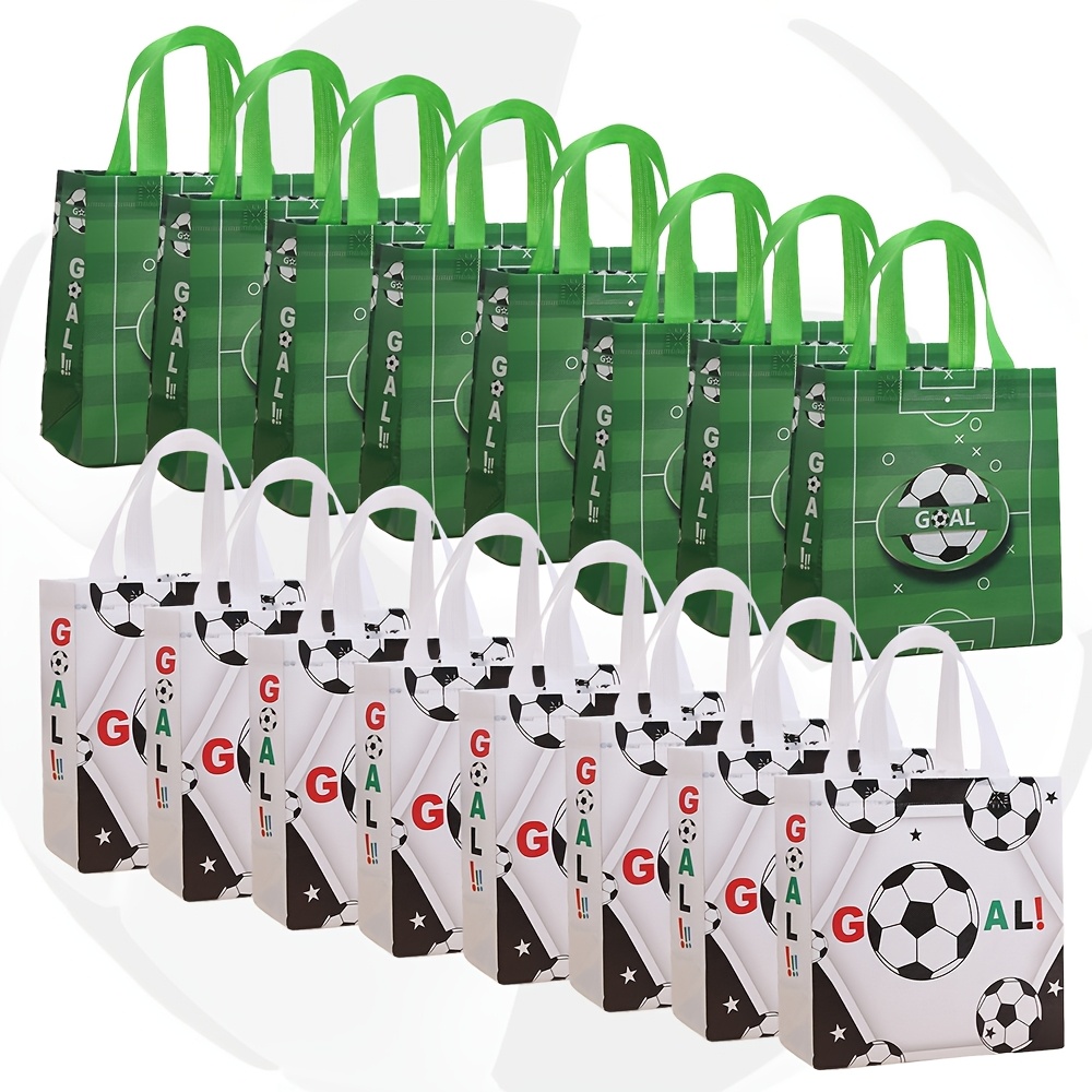 E-shop 16 Fußball-Geschenktüten, Fußball-Geschenktaschen, Vliesstoff- mit Griffen Fußball-Motiven, geeignet für Fußballpartys, Geburtstagsfeiern andere