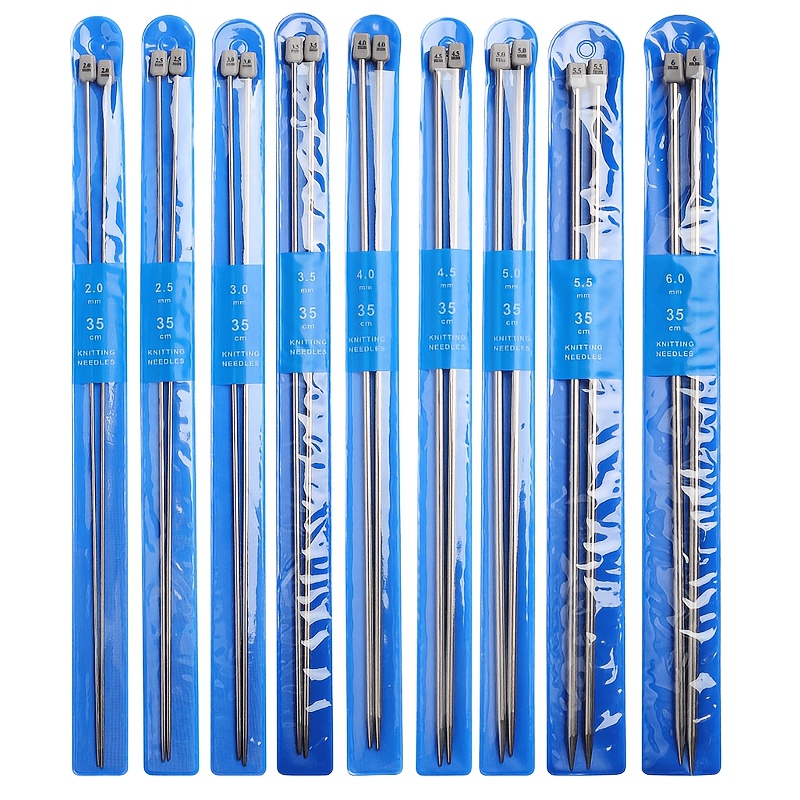 TEMU 35cm/13.78inch Stainless Steel Single-point Knitting Needles, 18pcs Set, Includes Sizes 2-6mm, Various Knitting Needs, Hollow Stainless Steel,