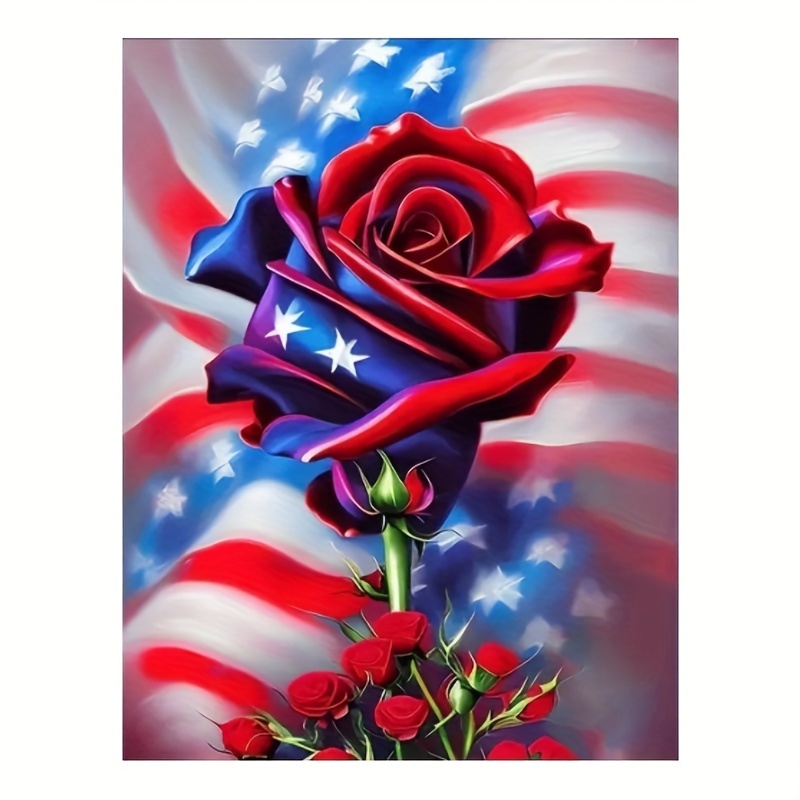 

1pc 20*30cm/7.9inx11.8in Frameless Diy 5d Diamond Painting Set American Flag Rose Diamond Painting Kit Create Unique Handmade Surprise Gift